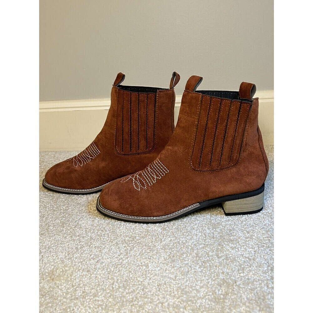Brown Suede Cowboy Ankle Boots Size 39 Women’s - Picture 3 of 8